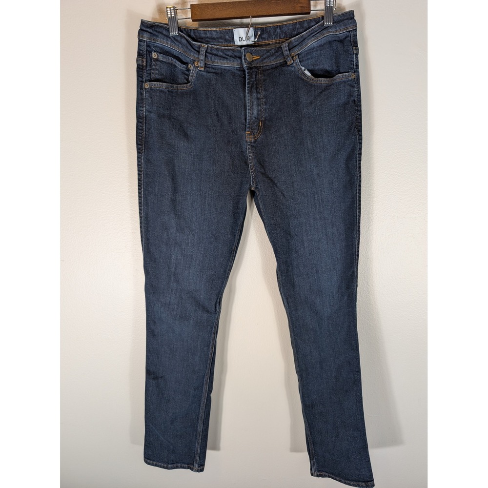 DU/ER Mens 34×32 Performance Denim Slim Straight Jeans Dark Wash Indigo Blue